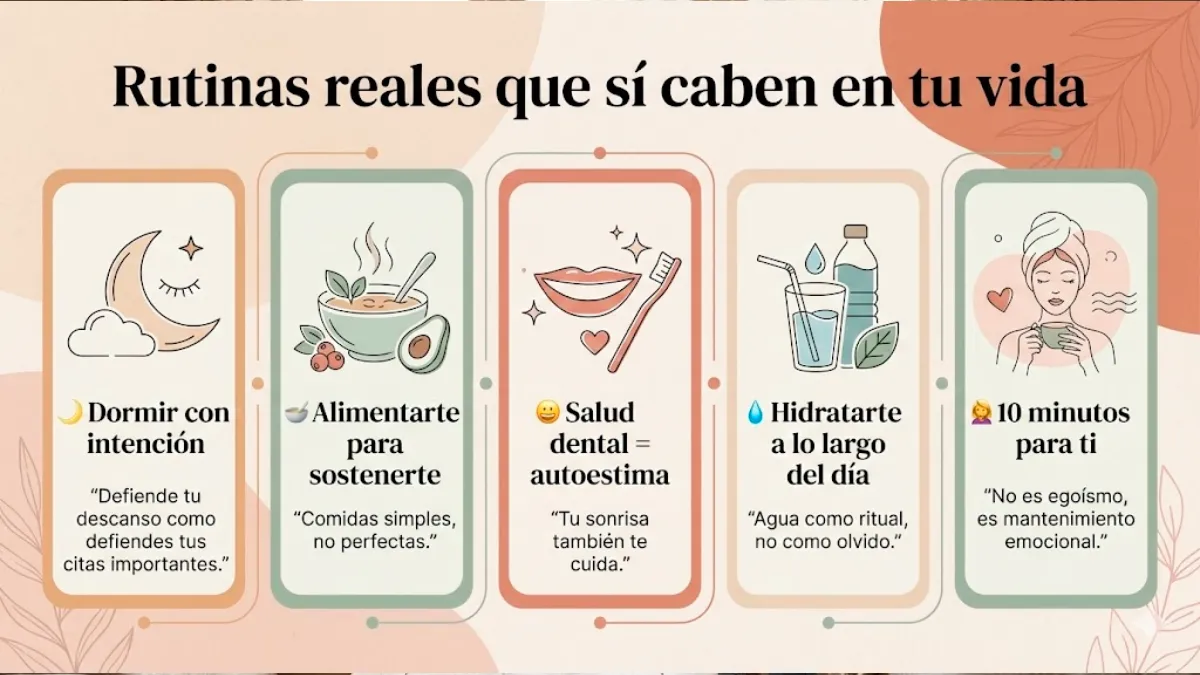 Rutinas reales de autocuidado cotidiano infografía